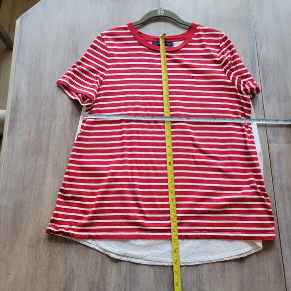 Tommy Hilfiger Womens Medium Back Tee Scarlet Red White Stripe - Picture 7 of 10